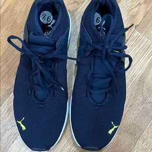 Puma Dark Blue Athletic Shoes with Bright Yellow Accents